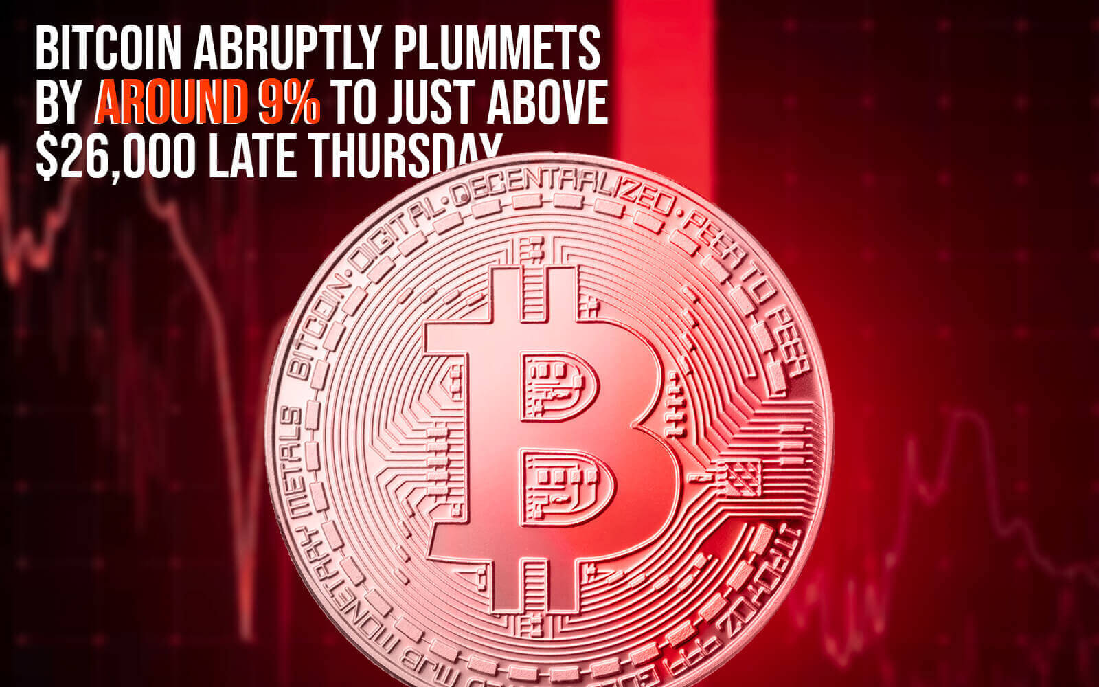 Bitcoin abruptly plummets by around 9% to just above $26,000 late Thursday